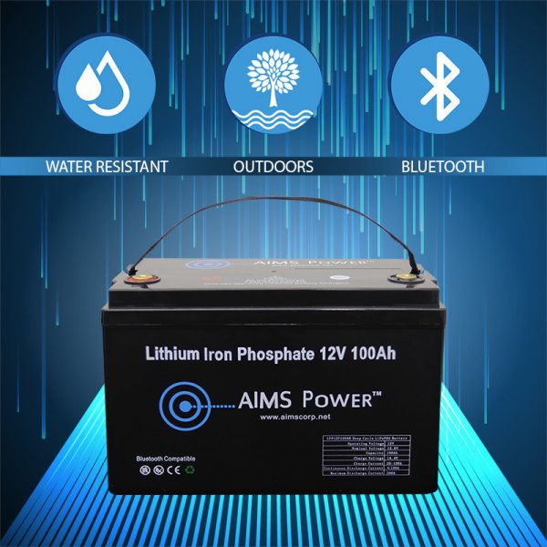 AIMS Power® LFP12V100B - 12V 100Ah LiFePO4 Lithium Iron Phosphate Battery  with Bluetooth Monitoring 
