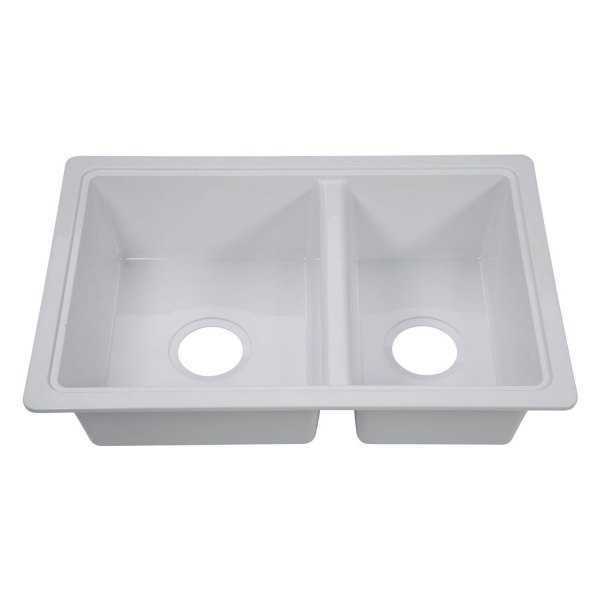 Lippert® - Plastic White Drop-In Rectangular Double Bowl Kitchen Sink
