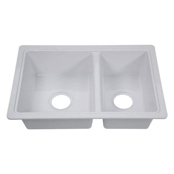 Lippert® - Plastic White Drop-In Rectangular Double Bowl Kitchen Sink