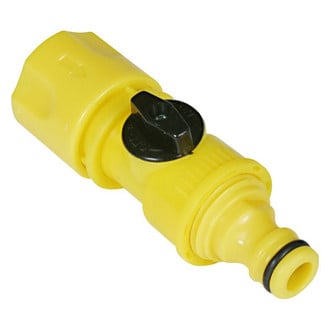 Camco® - Yellow Plastic Quick Hose Connect with Shut Off Valve (3/4" FPT x 3/4" MPT)