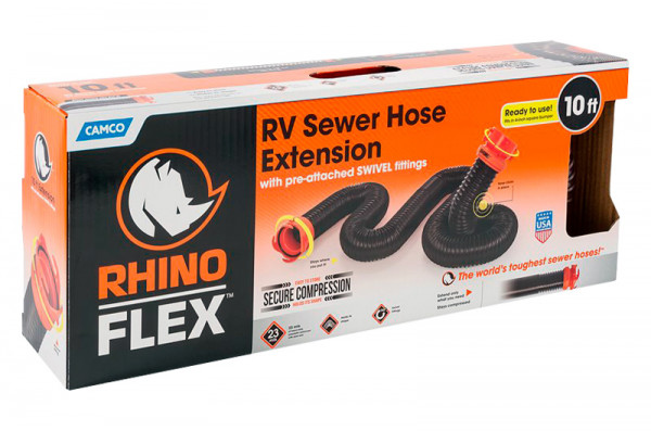 Camco RhinoFLEX 10ft RV Sewer Hose Extension Kit - Heavy Duty With Swivel Fittings