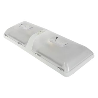 Camco® - Rectangular Surface Mount Incandescent Double Bulbs Overhead Light with Switch (12.0"L x 4.3"W x 1.5"D)
