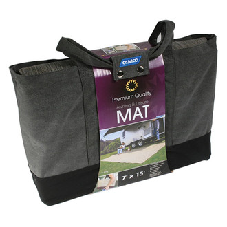 Camco® - 15'W x 7'L Gray Woven Poly-Vinyl Awning Mat with Canvas Bag