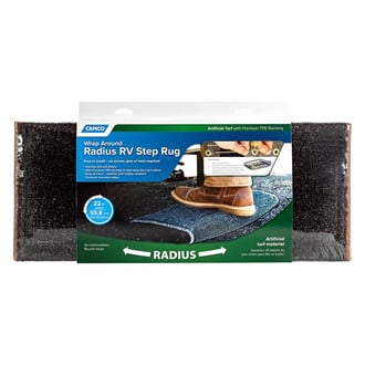 Camco® - Premium™ Brown 22"W Hemmed Turf Curved Entry Step Rug with UV & TPE Backing