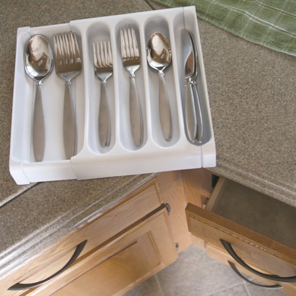 Camco® - White Plastic Adjustable Cutlery Tray