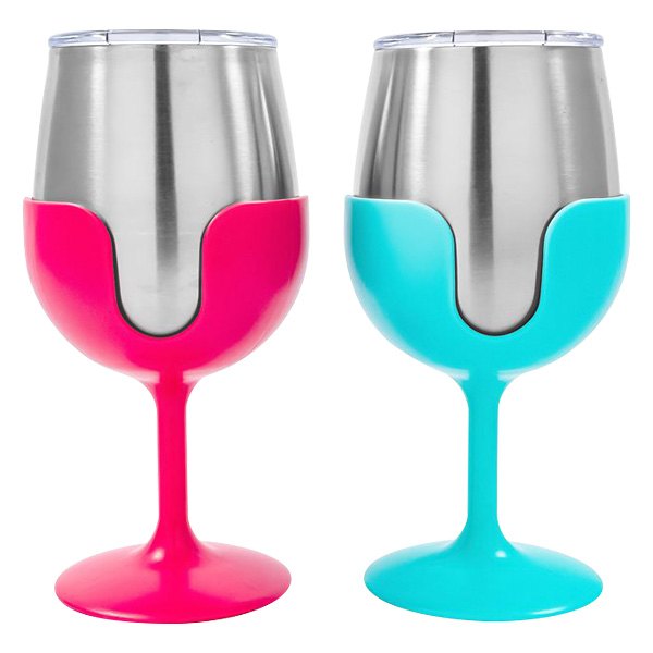 Camco® - "Life is Better at the Campsite" 8 oz. Blue/Pink Stainless Steel Thermo Wine Tumbler Set