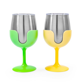 Camco® - "Life is Better at the Campsite" 8 oz. Green/Yellow Stainless Steel Thermo Wine Tumbler Set