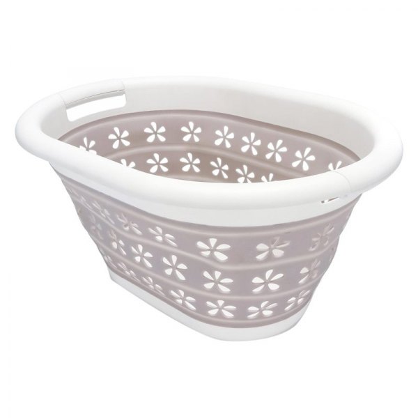 Camco® - White/Taupe Plastic 14.5"W x 10"H Collapsible Laundry Basket