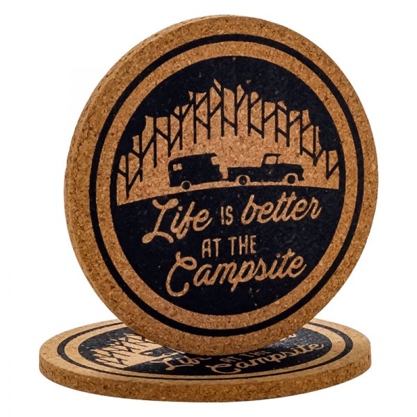 Camco® - "Life is Better at the Campsite" Cork Coasters with Truck & Trailer Pattern