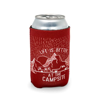 Camco® - "Life is Better at the Campsite" Burgundy Neoprene Can Holder with Sunrise Design