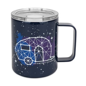 Camco® - "Life is Better at the Campsite" 14 oz. Navy Frost Stainless Steel Mug with Constellation Design & Lid