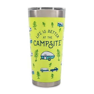 Camco® 53321 - "Life is Better at the Campsite" 20 oz. Green Stainless Steel Thermo Tumbler with RV Sketch Pattern