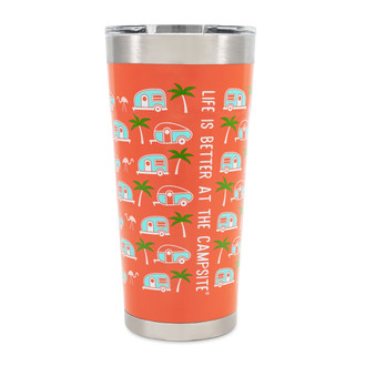 Camco® - "Life is Better at the Campsite" 20 oz. Pink Stainless Steel Thermo Tumbler with Palm Tree & RV Pattern