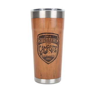 Camco® - "Life is Better at the Campsite" 20 oz. Wood Grain Stainless Steel Thermo Tumbler with Burned "Life is Better at the Campsite" Logo