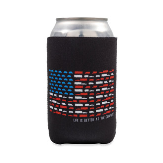 Camco® - "Life is Better at the Campsite" Black Neoprene Can Holder with Patriotic Design