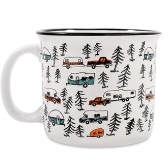 Camco® - "Life is Better at the Campsite" 14 oz. White Ceramic Mug with Sketch Design