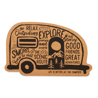 Camco® - "Life is Better at the Campsite" Cork RV-Shaped Trivet with Graffiti Design