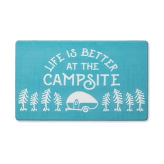 Camco® - "Life is Better at the Campsite" Teal Plastic Anti-Fatigue Kitchen Mat with "Life is Better at the Campsite" Sketch Logo