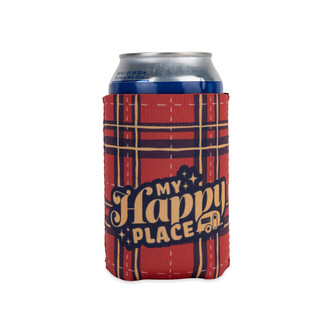Camco® - "Life is Better at the Campsite" Red Plaid Neoprene Can Holder with "My Happy Place" Text