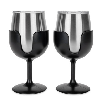 Camco® - "Life is Better at the Campsite" 8 oz. Black Stainless Steel Thermo Wine Tumbler Set