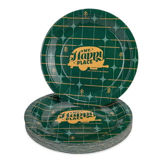 Camco® - "Life is Better at the Campsite" Paper Plates with Yellow Retro RV & "My Happy Place" Text