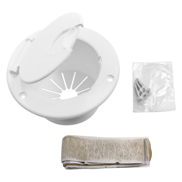 Camco® - 3.5"D White Round Electric Cable Hatch with Back