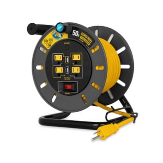 Camco® - Power Grip™ 50' Extension Cord Reel with USB Charging Ports