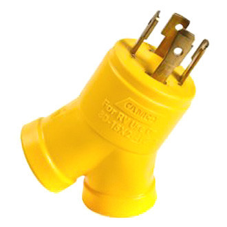 Camco® - 30A Male x 2 15A Female/125V/3750W 4-Prong Power Grip Y Generator Adapter