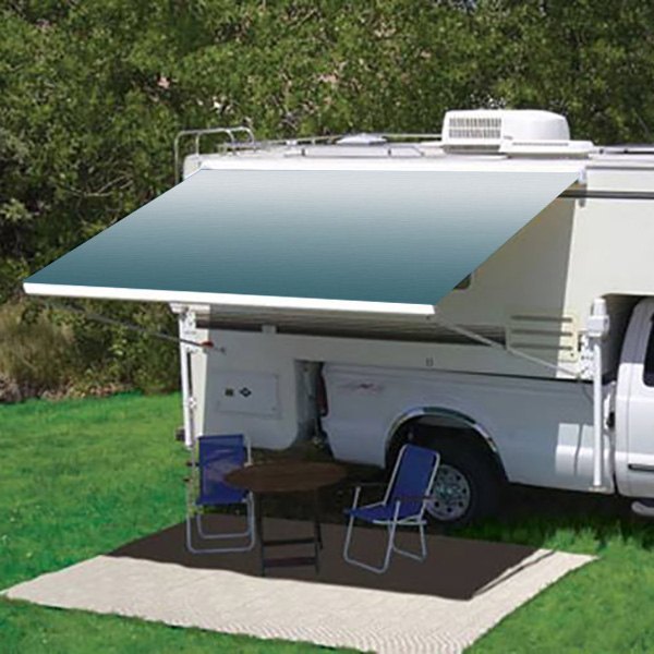 Carefree® - Campout™ 138"W x 98"Ext. Ocean Blue Vinyl Manual RV Patio Awning