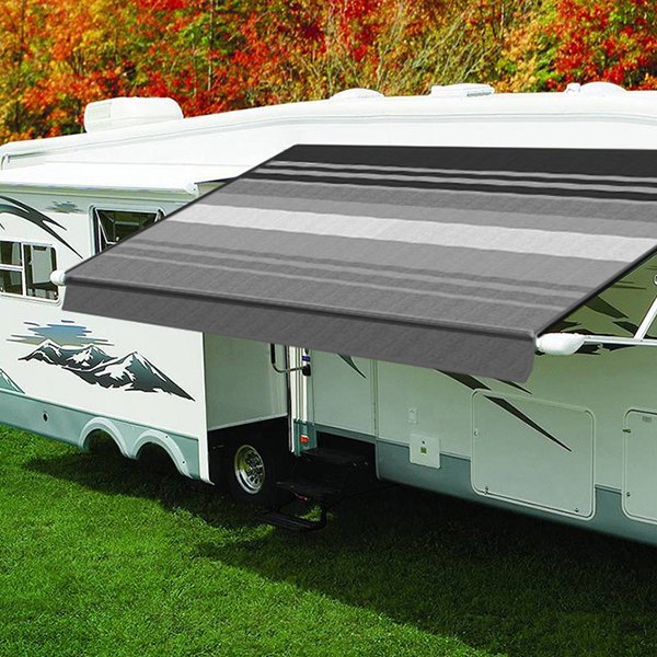 Carefree® - Eclipse™ 21'W x 8'Ext. Black & Gray Vinyl Power RV Patio Awning Roller Assembly & White End Caps