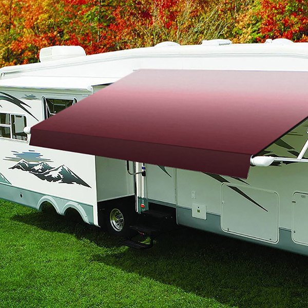 Carefree® - Eclipse™ 16'W x 8'Ext. Burgundy Vinyl Power RV Patio Awning Roller Assembly & White End Caps