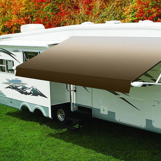 Carefree® - Eclipse™ 15'W x 8'Ext. Camel Shale Fade Vinyl Power RV Patio Awning Roller Assembly with White Vinyl Weather Shield & White End Caps