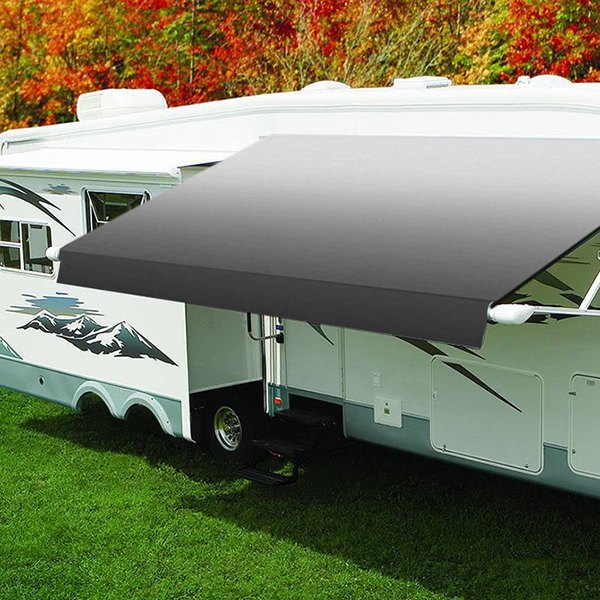 Carefree® - Eclipse™ 12'W x 8'Ext. Silver Vinyl Power RV Patio Awning Roller Assembly & White End Caps