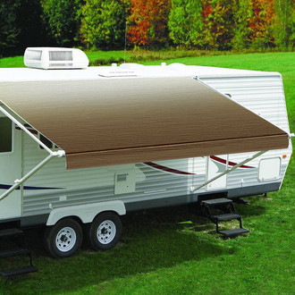 Carefree® - Fiesta™ Shale Fade Vinyl Manual RV Patio Awning Roller Assembly with White Vinyl Weather Shield & White End Caps
