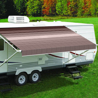 Carefree® - 14'W x 8'Ext. Sierra Brown Dune Stripe One-Piece Replacement Vinyl Fabric for RV Patio Awnings