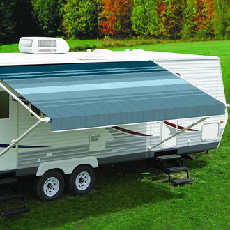 Carefree® - 14'W x 8'Ext. Teal Dune Stripe One-Piece Replacement Vinyl Fabric for RV Patio Awnings
