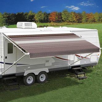Carefree® - 19'W x 8'Ext. Sierra Brown Dune Stripe One-Piece Replacement Vinyl Fabric for RV Patio Awnings