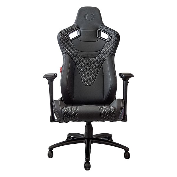 Cipher Auto® - RS Racing Style Black Leatherette Carbon Fiber Office Racing Seat with Grey Diamond Stitching