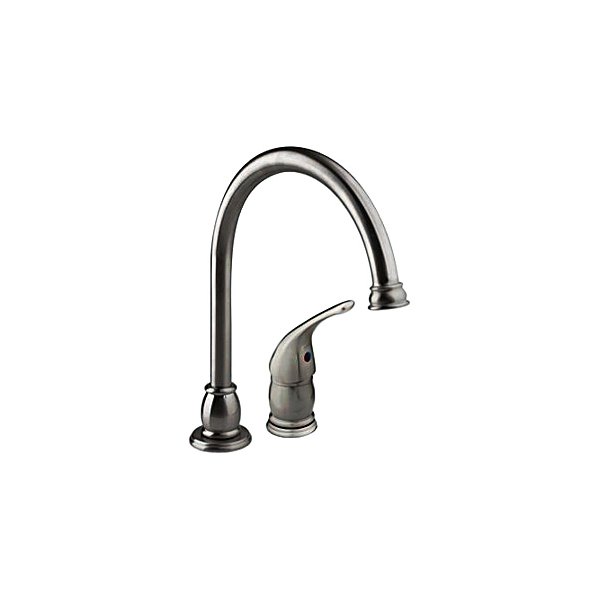 Dura® - Designer Pedestal Goose Neck Satin Nickel Stainless Steel Kitchen Faucet with Lever Handle
