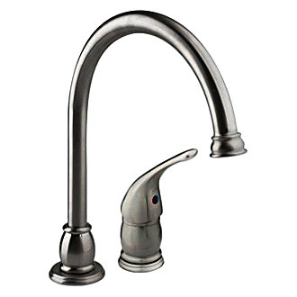 Dura® - Designer Pedestal Goose Neck Stainless Steel J-Spout Kitchen Faucet with Lever Handle