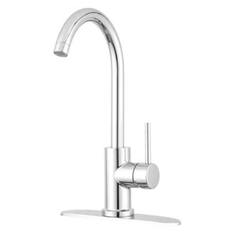 Dura® DF-NMK531-CP - Brass Chrome Polished J-Spout Kitchen Faucet with Lever Handle