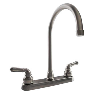 Dura® - Brass Satin Nickel J-Spout Kitchen Faucet with Classical Levers Handles