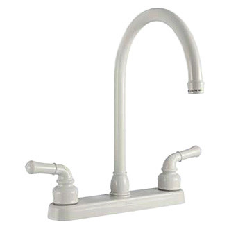 Dura® - Brass White J-Spout Kitchen Faucet with Classical Levers Handles