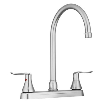 Dura® - Elegant Plastic Satin Nickel J-Spout Kitchen Faucet with Levers Handles