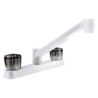 Dura® - Plastic White High Arc Kitchen Faucet with Smoked Knobs Handles
