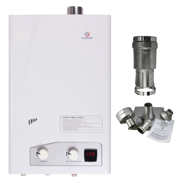 Eccotemp® - FVI12-Series 4.0 GPM Tankless Liquid Propane White Indoor Tankless Water Heater Bundle with Vertical Vent Kit