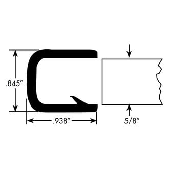Fairchild® - 50' Black Soft Tone Rubber Double Lip 5/8" Trim Weatherstrip for Windshields with Rubber Locking Strip