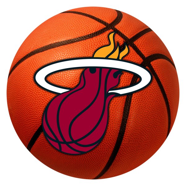 FanMats® - Miami Heat 27" Dia Nylon Face Basketball Ball Floor Mat with "Flaming Basketball" Logo