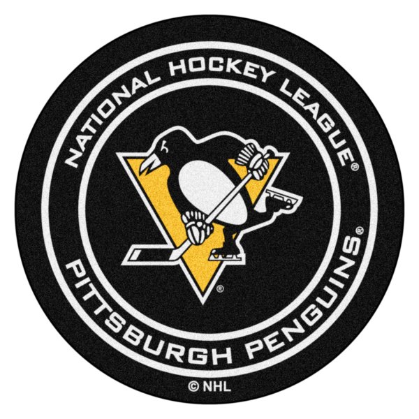 FanMats® - Pittsburgh Penguins 27" Dia Nylon Face Hockey Puck Floor Mat with "Penguins" Logo