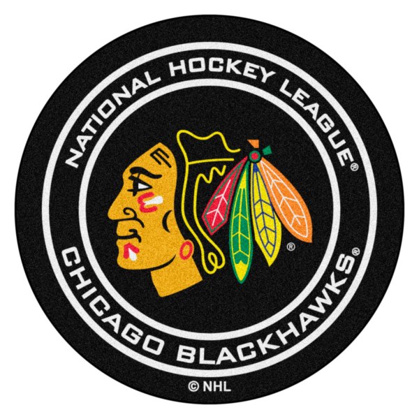 FanMats® - Chicago Blackhawks 27" Dia Nylon Face Hockey Puck Floor Mat with "Native American" Logo